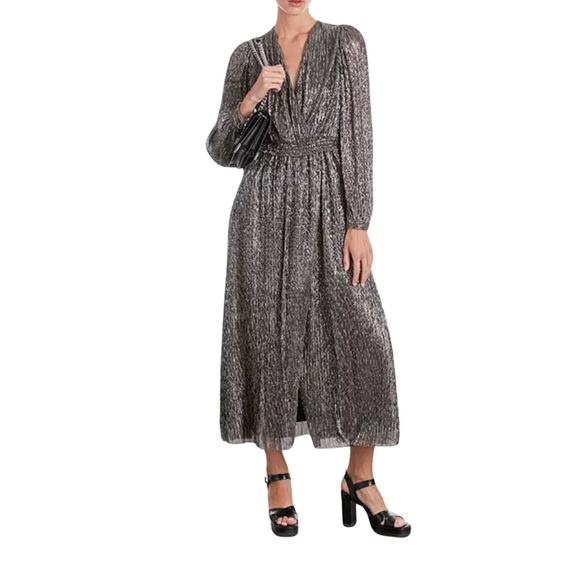 NWT’s 🏷️ The Kooples Metallic Pleated Midi Dress - Picture 2 of 5